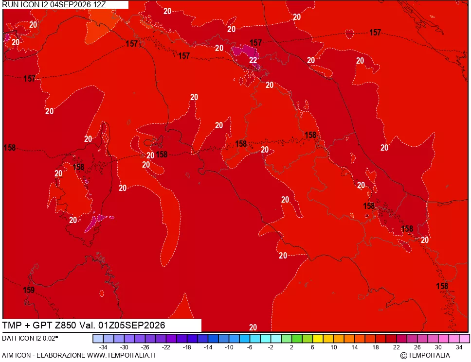 mappa 850 hPa Temp + GPT