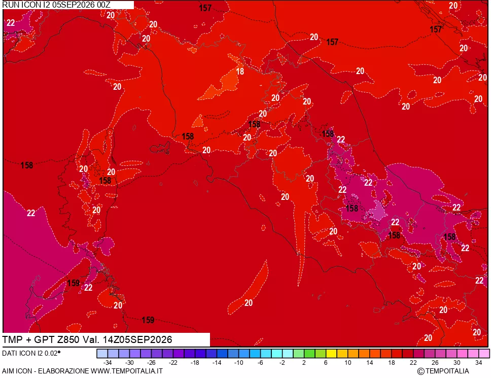mappa 850 hPa Temp + GPT