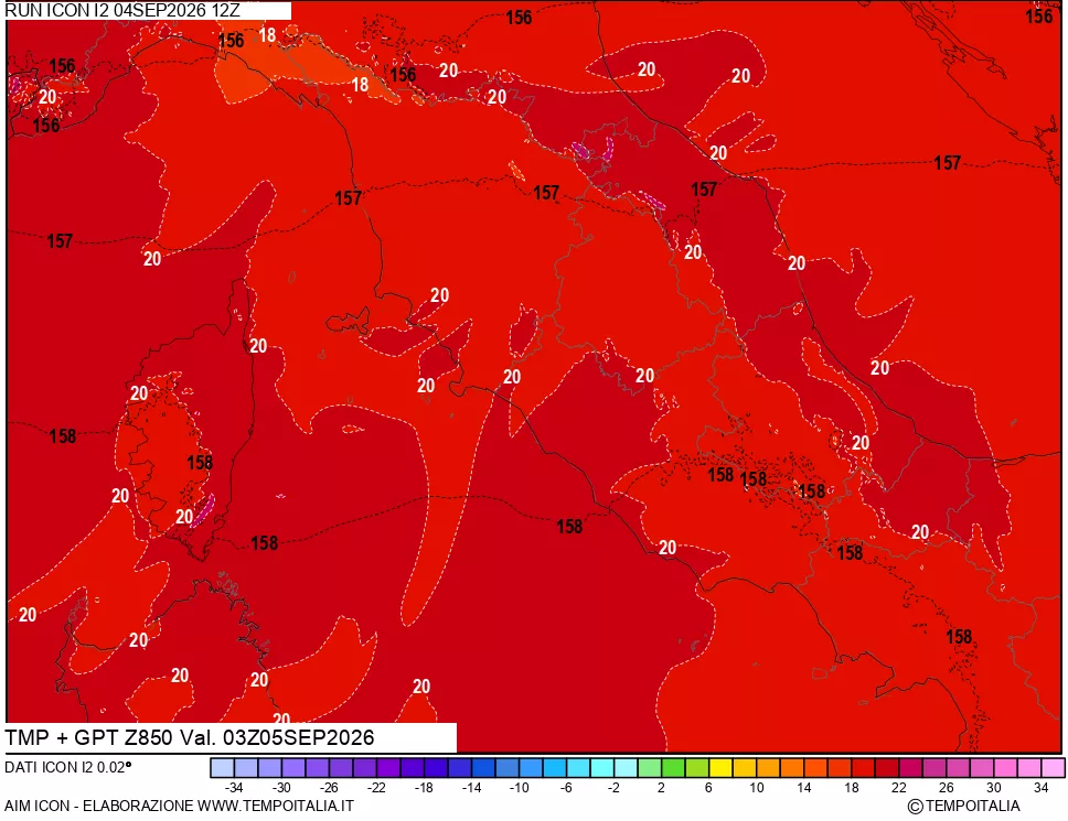 mappa 850 hPa Temp + GPT