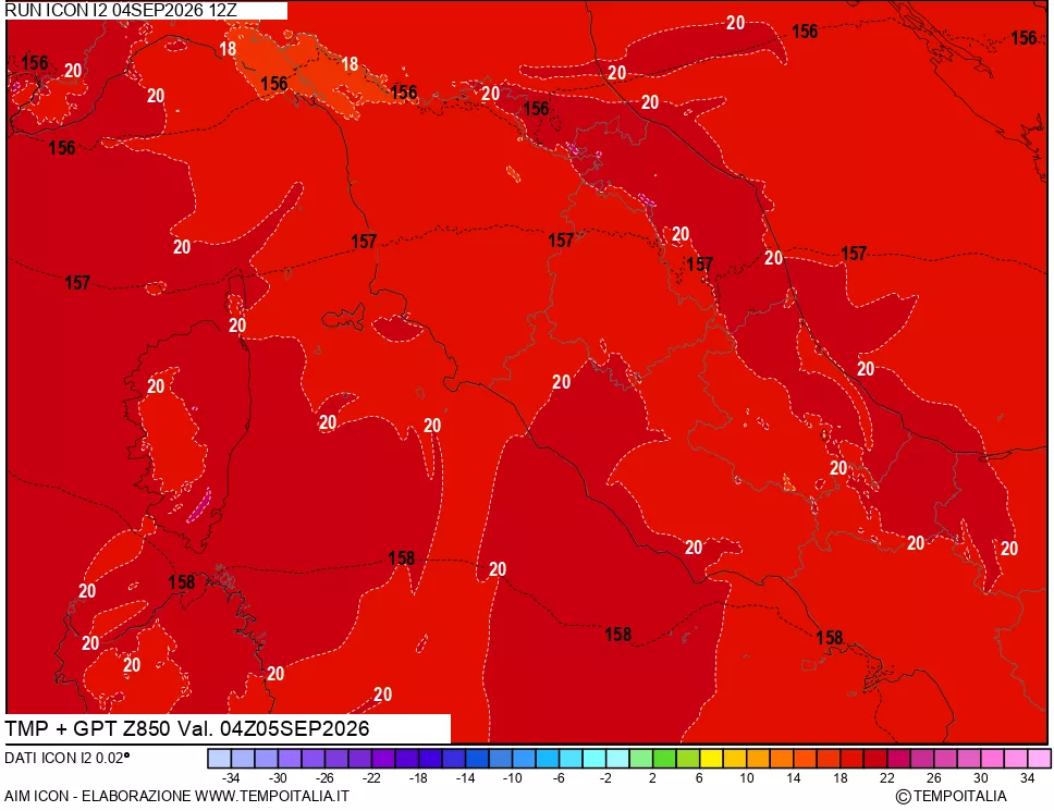 mappa 850 hPa Temp + GPT