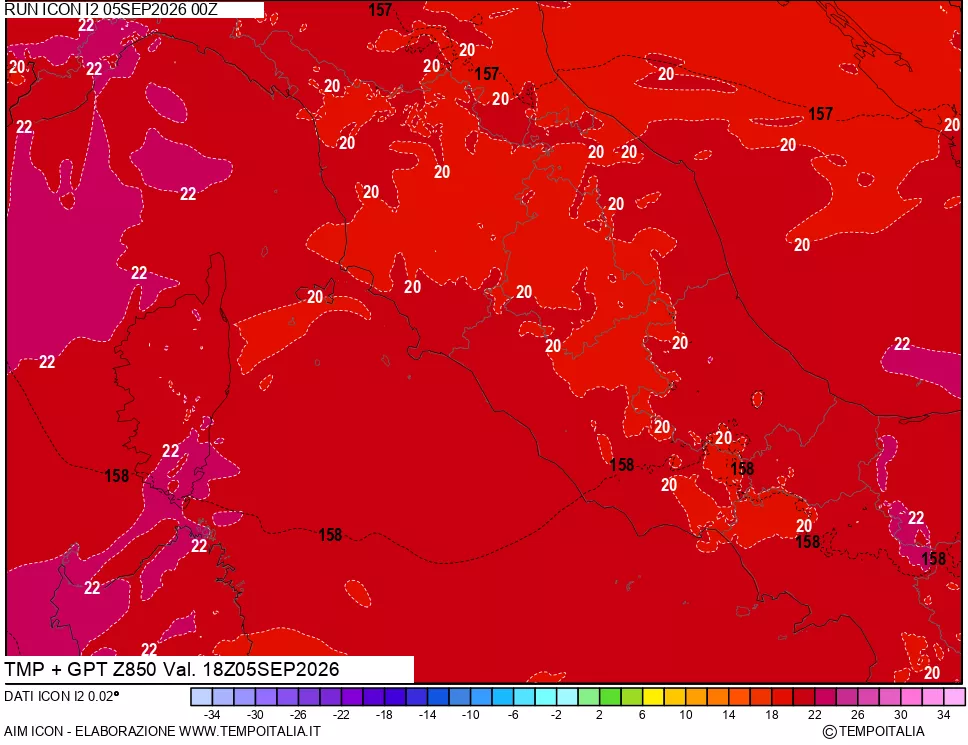 mappa 850 hPa Temp + GPT