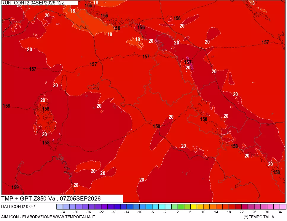 mappa 850 hPa Temp + GPT