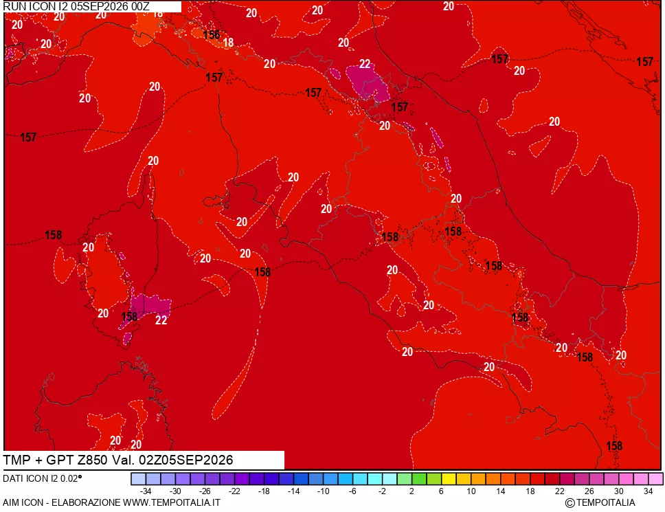 mappa 850 hPa Temp + GPT