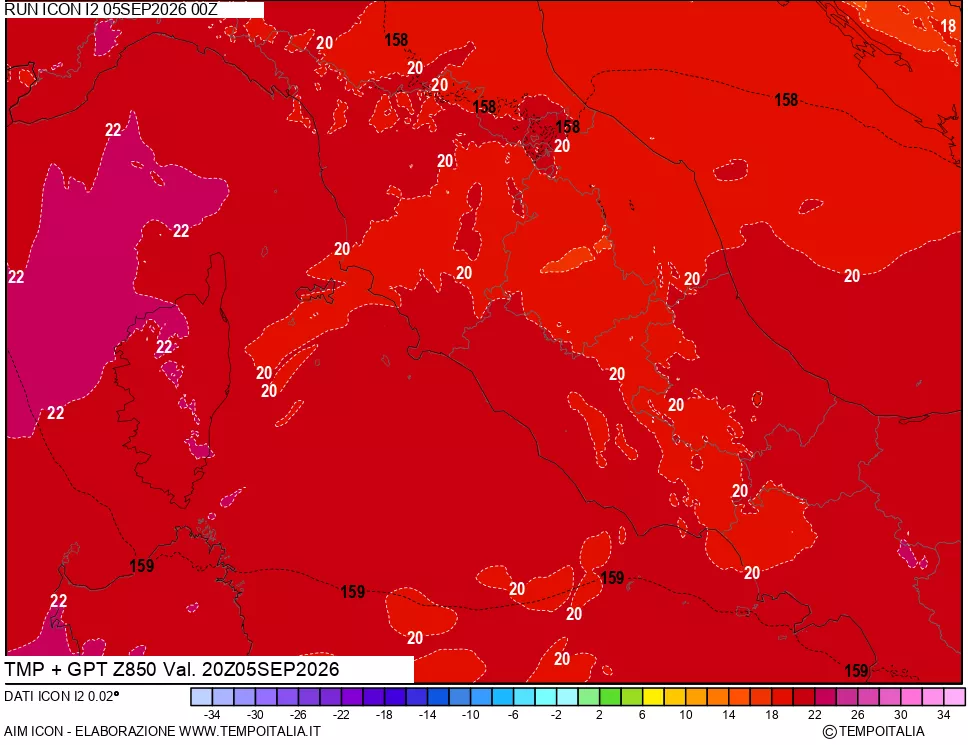 mappa 850 hPa Temp + GPT