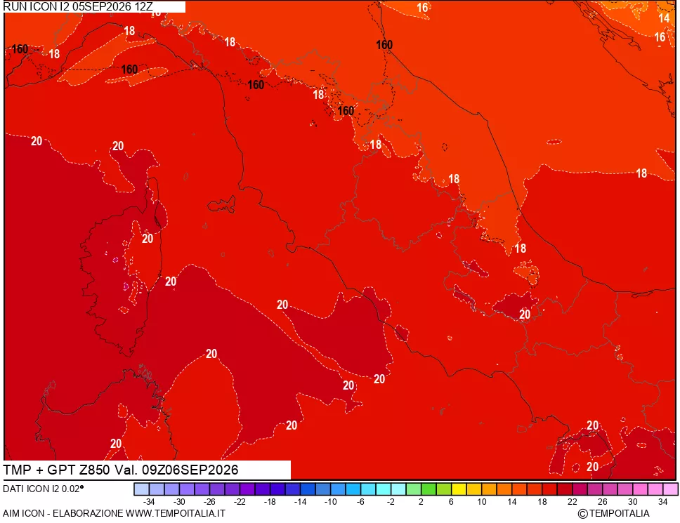 mappa 850 hPa Temp + GPT