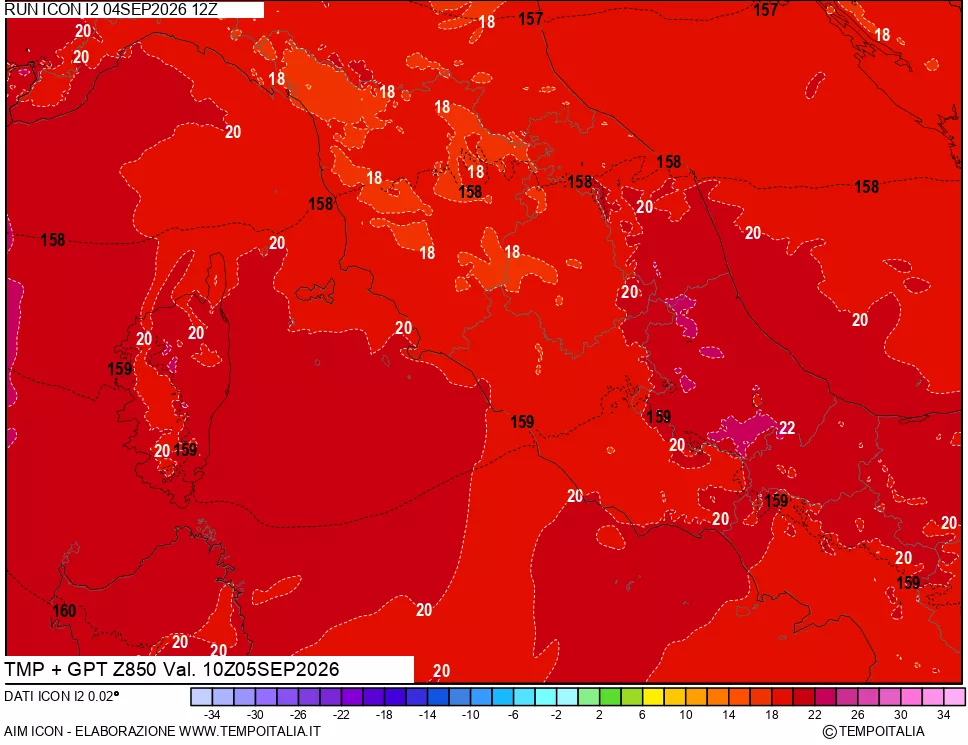 mappa 850 hPa Temp + GPT