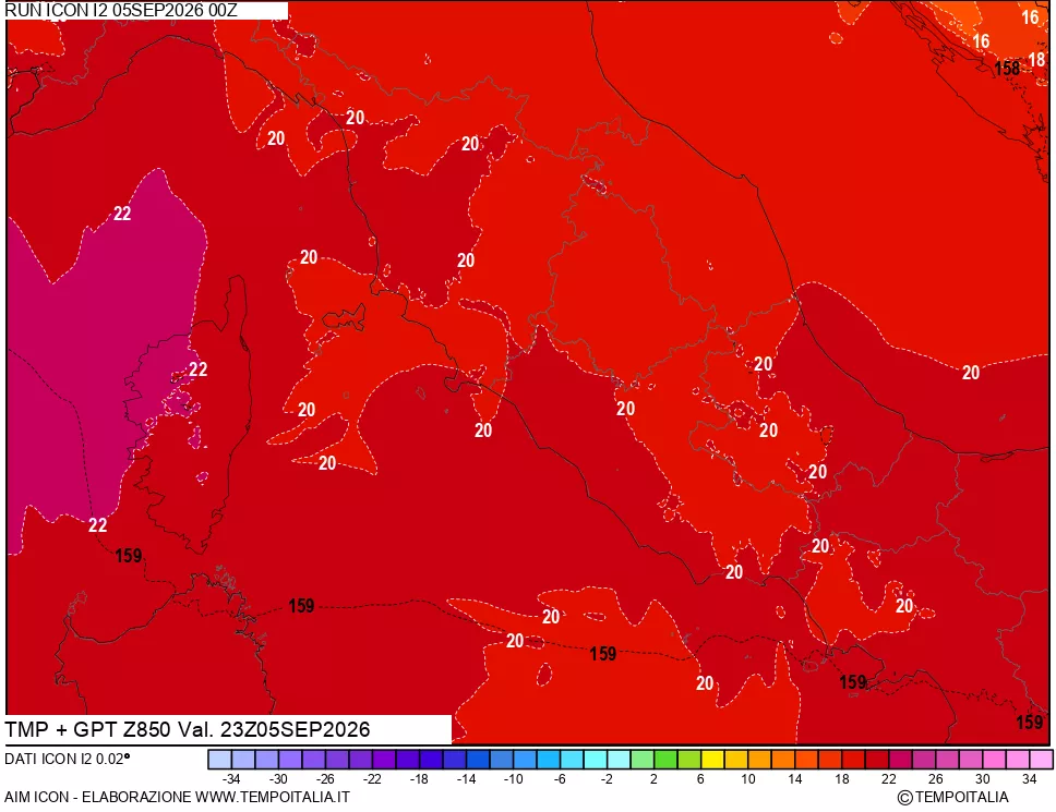 mappa 850 hPa Temp + GPT