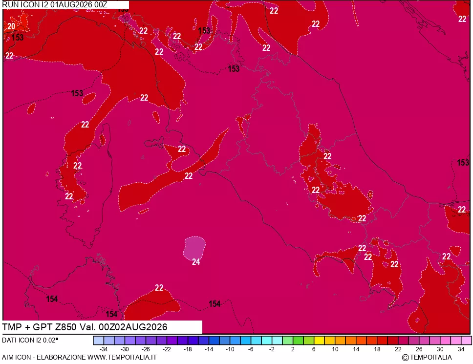 mappa 850 hPa Temp + GPT