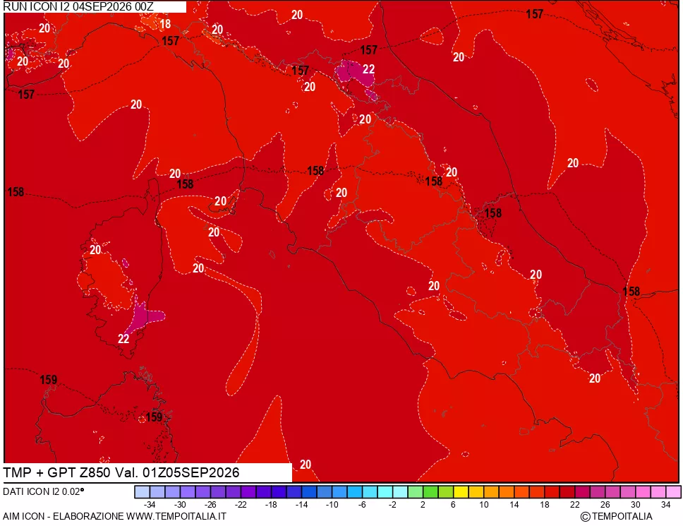 mappa 850 hPa Temp + GPT