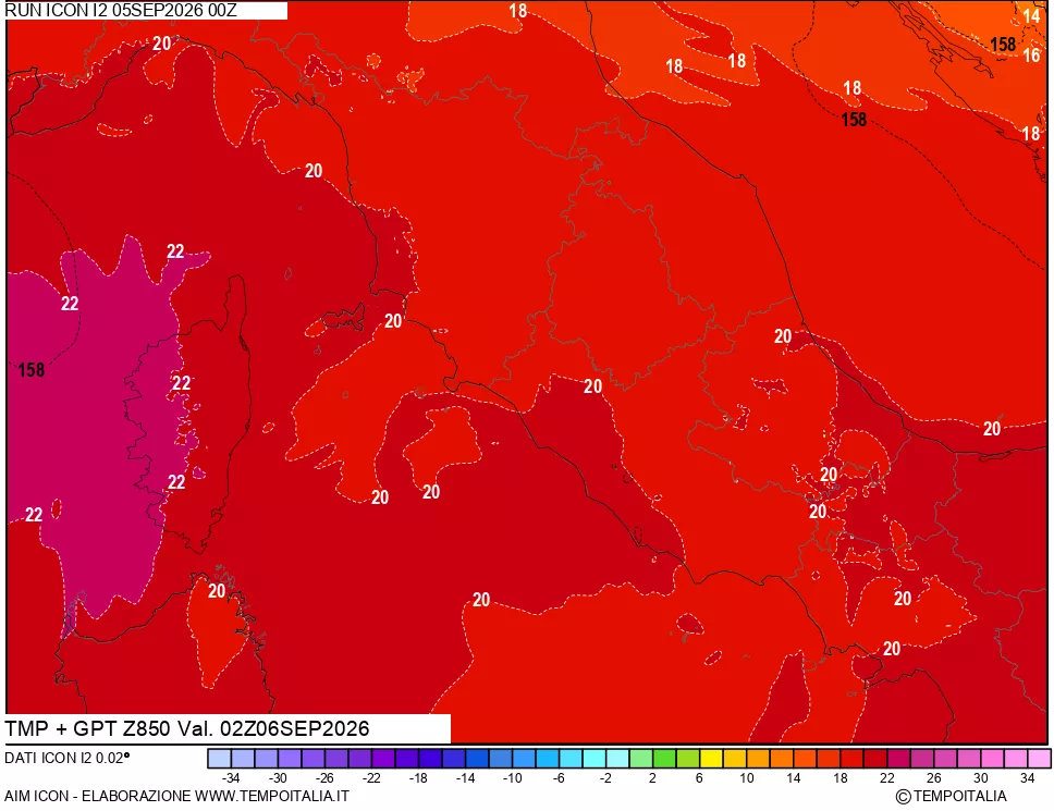 mappa 850 hPa Temp + GPT
