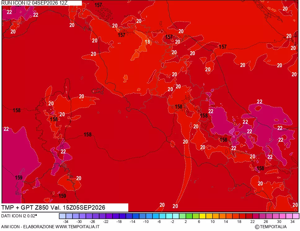 mappa 850 hPa Temp + GPT
