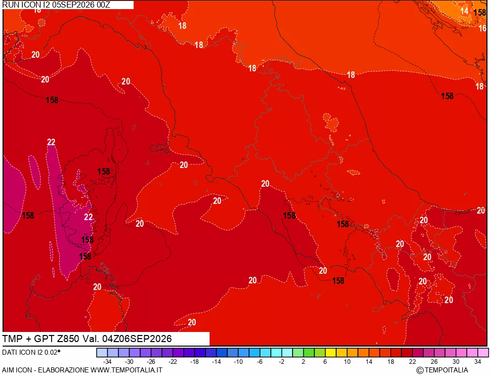 mappa 850 hPa Temp + GPT