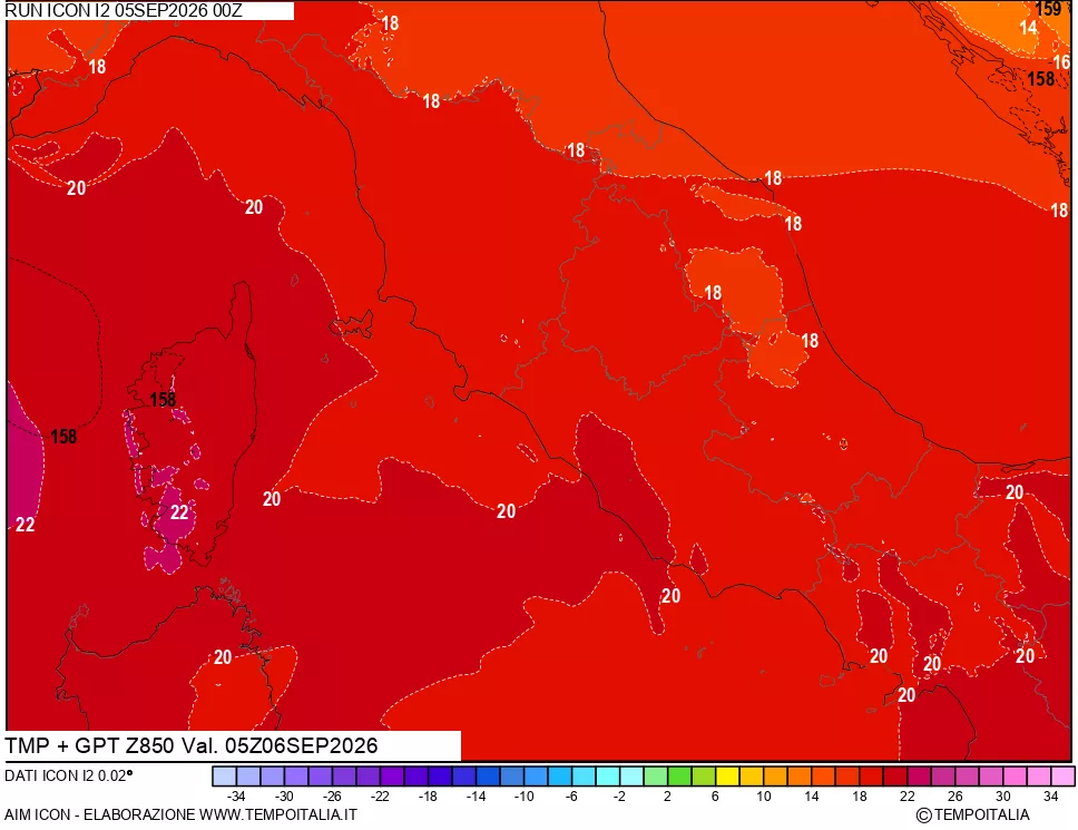mappa 850 hPa Temp + GPT