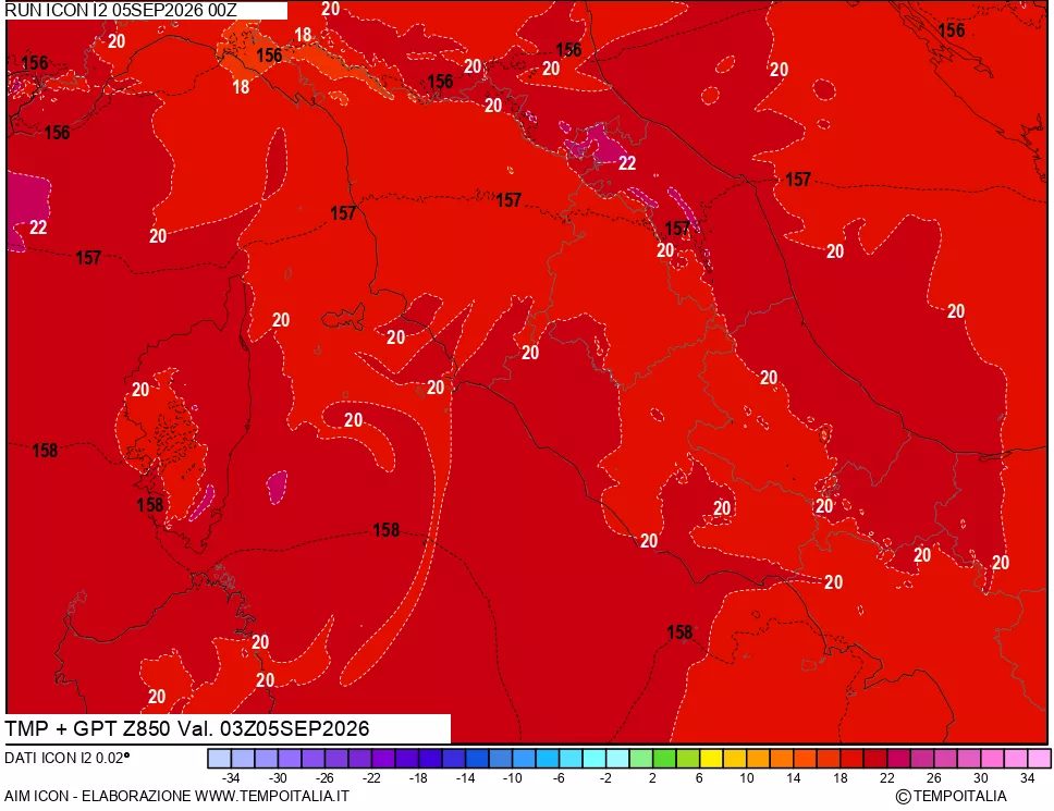 mappa 850 hPa Temp + GPT