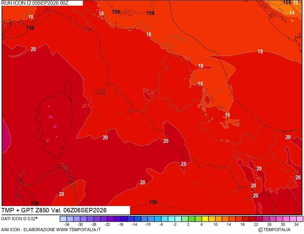 mappa 850 hPa Temp + GPT