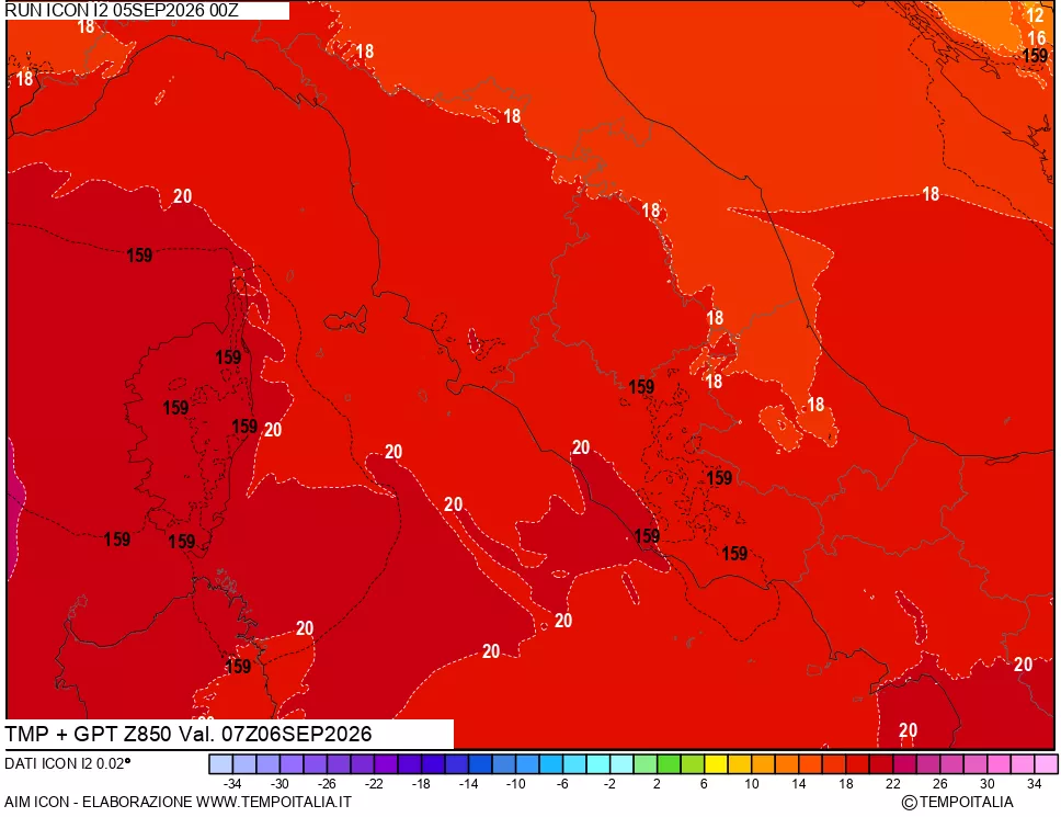 mappa 850 hPa Temp + GPT