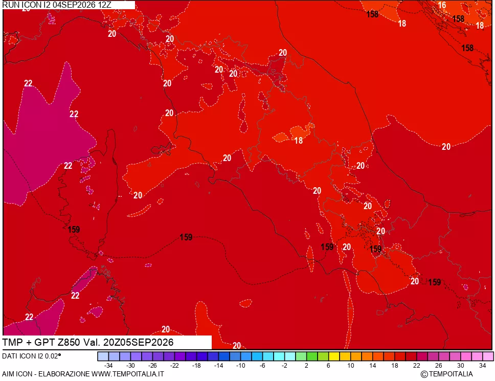 mappa 850 hPa Temp + GPT