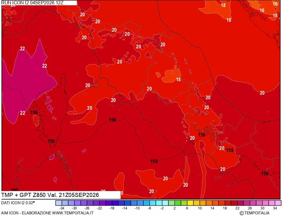 mappa 850 hPa Temp + GPT