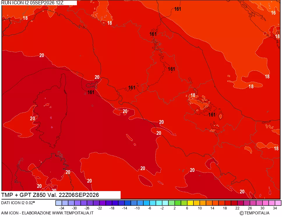 mappa 850 hPa Temp + GPT