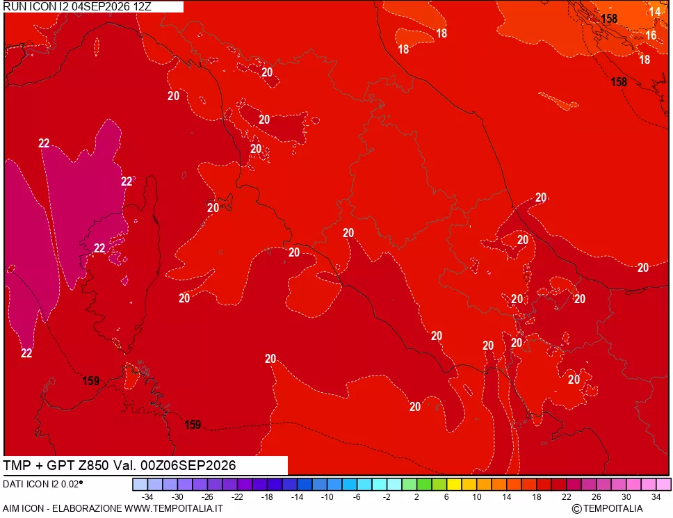 mappa 850 hPa Temp + GPT