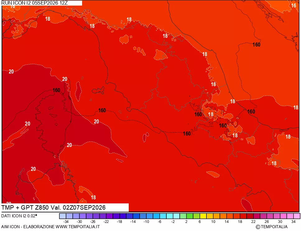 mappa 850 hPa Temp + GPT