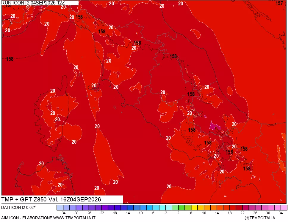 mappa 850 hPa Temp + GPT