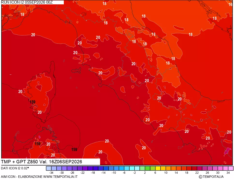 mappa 850 hPa Temp + GPT