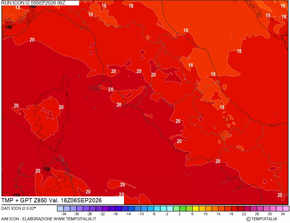 mappa 850 hPa Temp + GPT