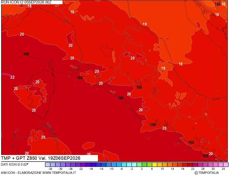 mappa 850 hPa Temp + GPT