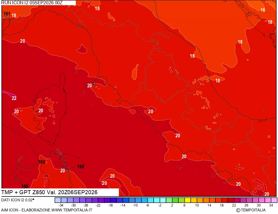 mappa 850 hPa Temp + GPT