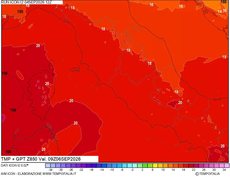 mappa 850 hPa Temp + GPT