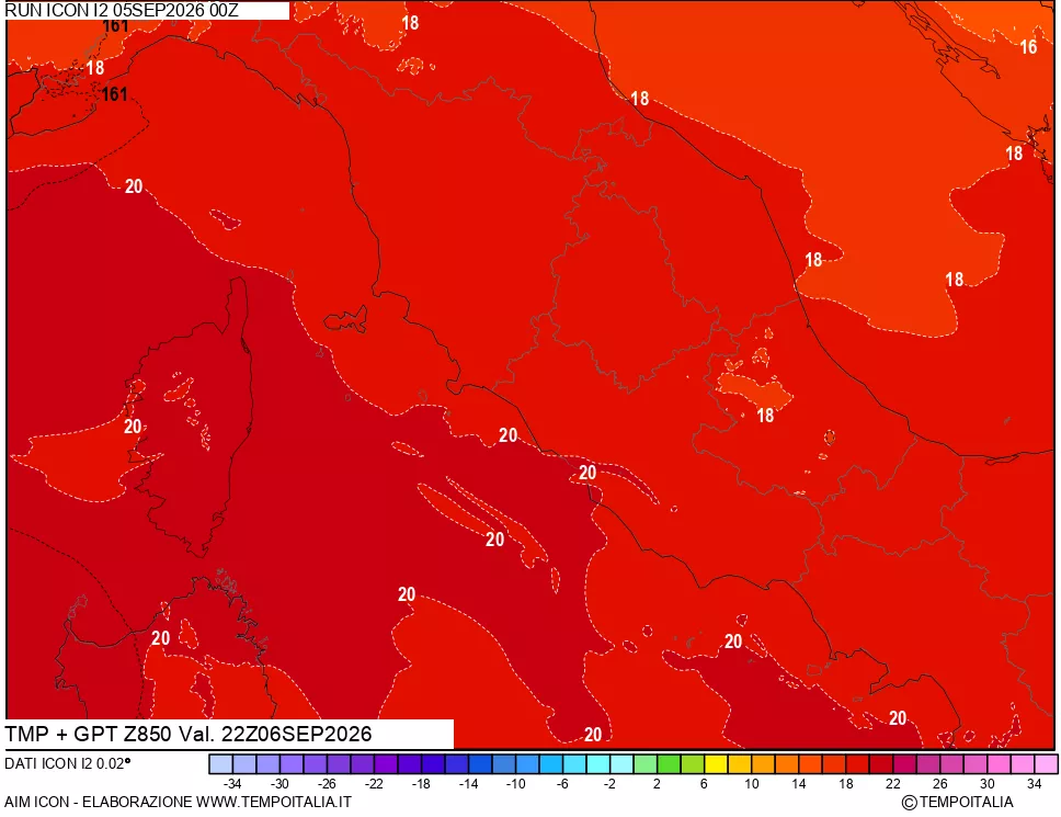 mappa 850 hPa Temp + GPT