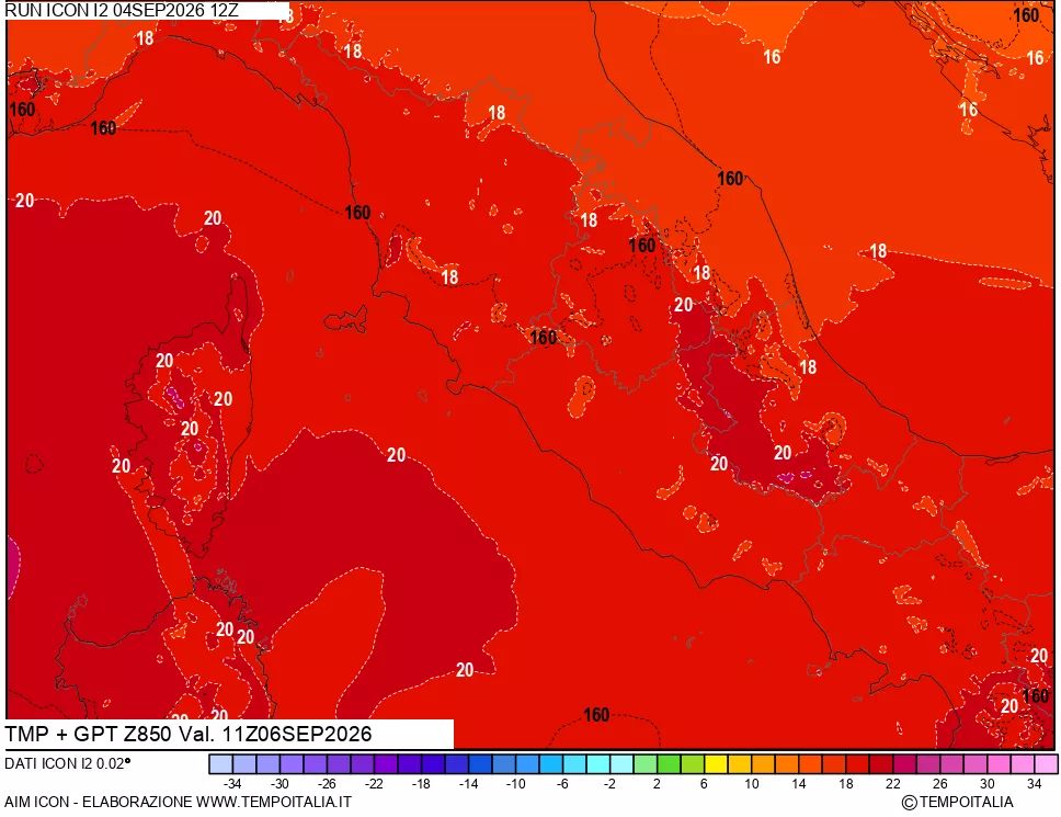 mappa 850 hPa Temp + GPT
