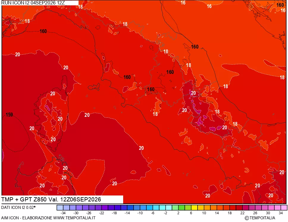 mappa 850 hPa Temp + GPT