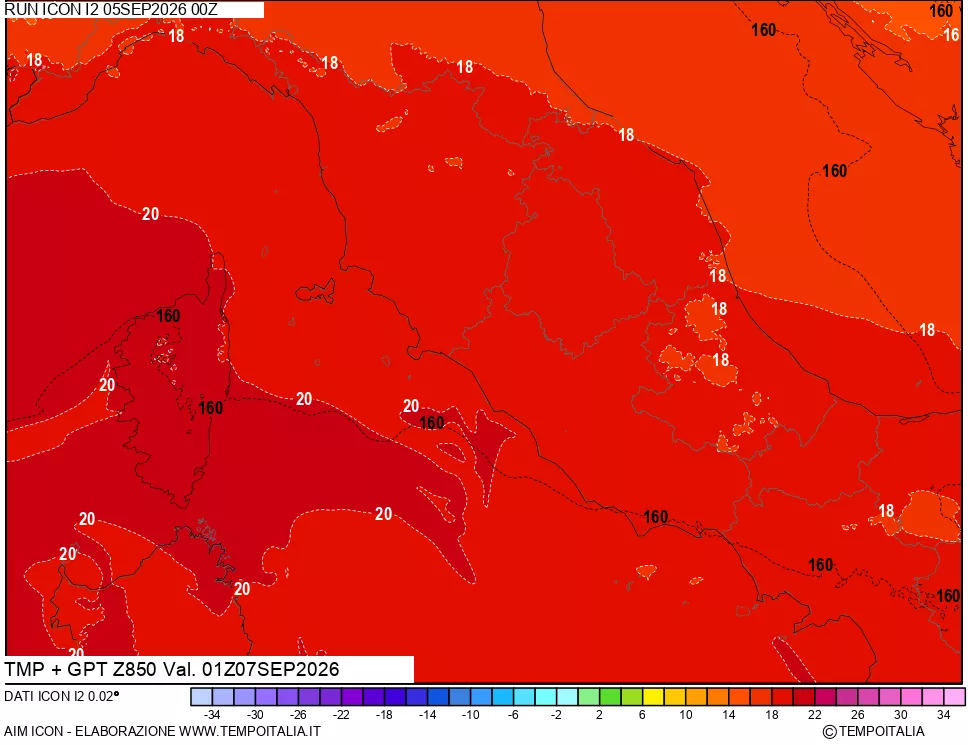 mappa 850 hPa Temp + GPT