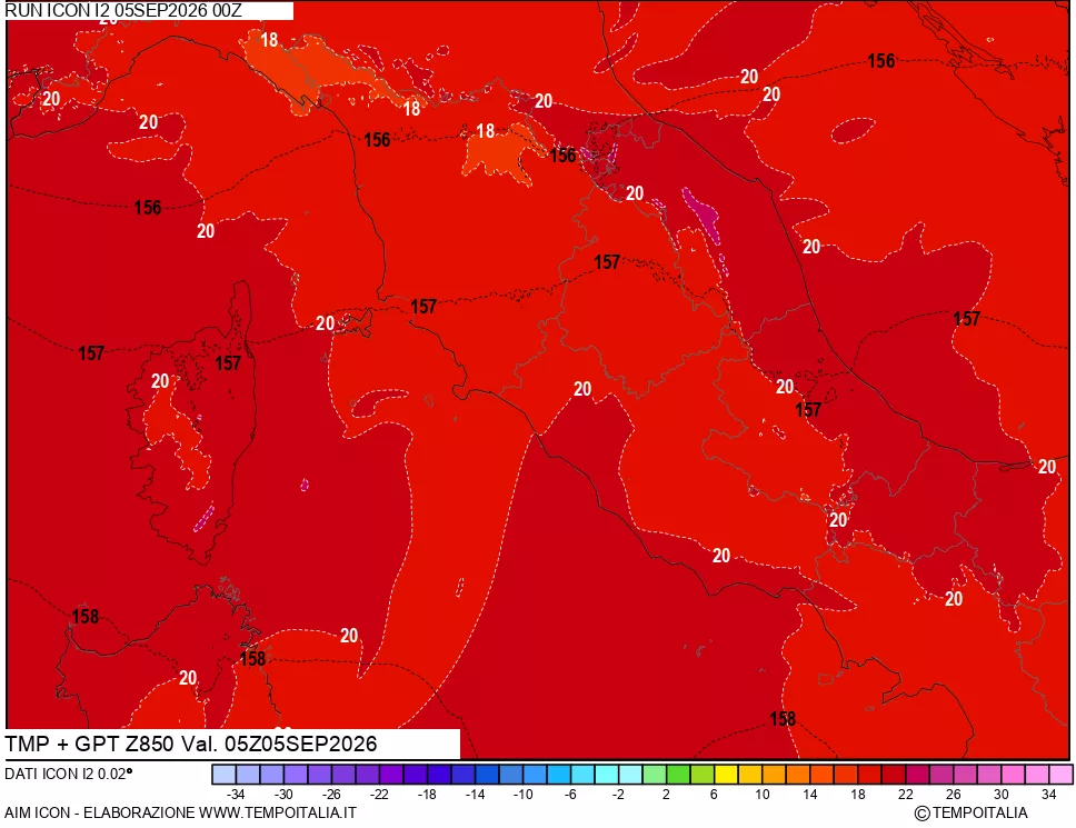mappa 850 hPa Temp + GPT
