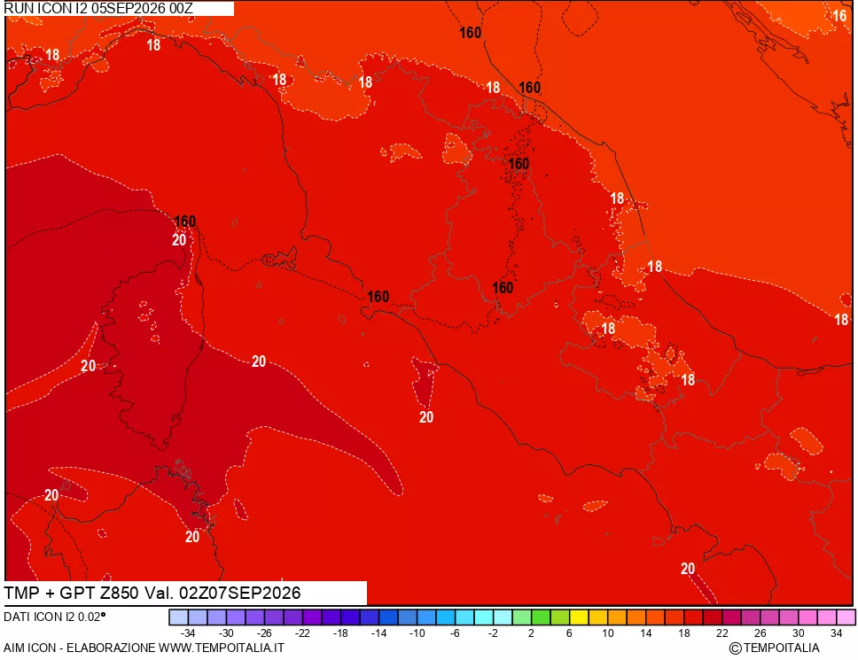 mappa 850 hPa Temp + GPT