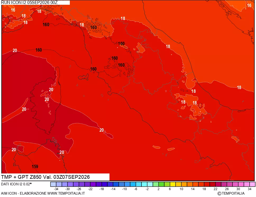 mappa 850 hPa Temp + GPT
