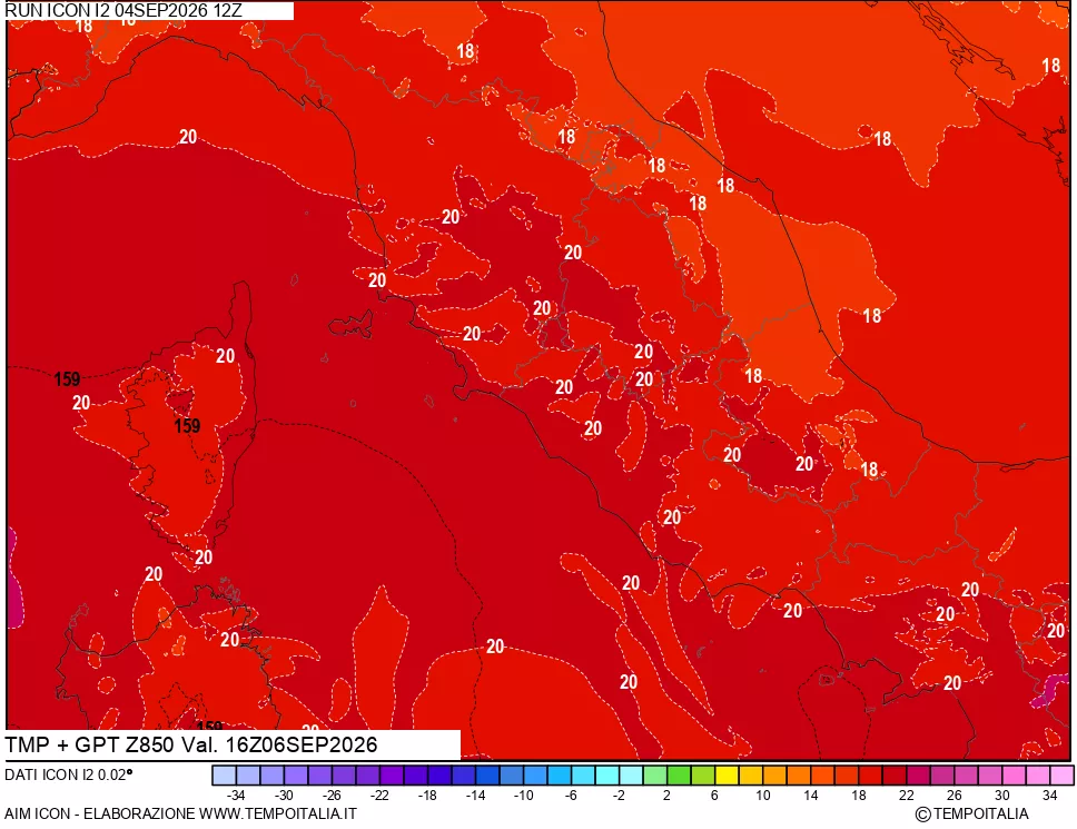 mappa 850 hPa Temp + GPT