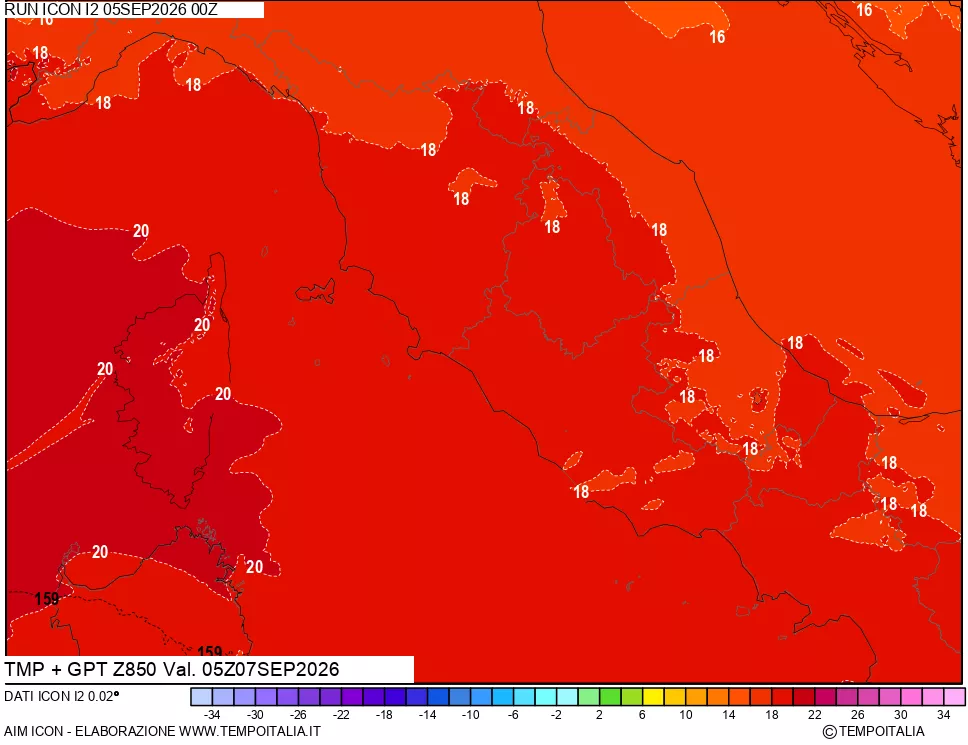 mappa 850 hPa Temp + GPT