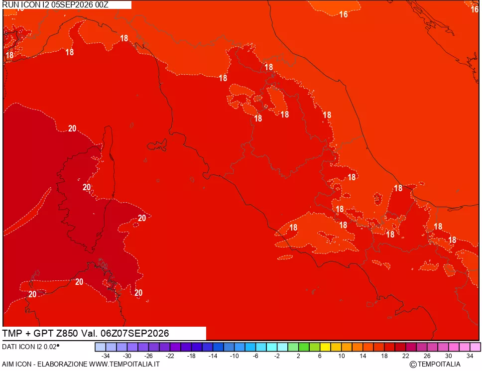 mappa 850 hPa Temp + GPT