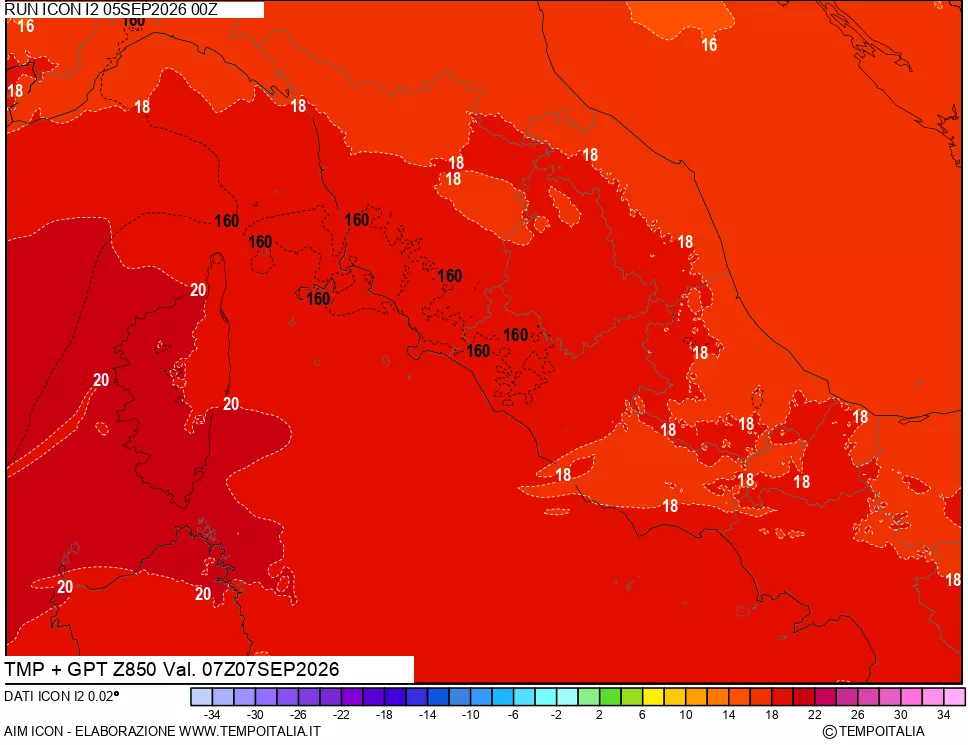 mappa 850 hPa Temp + GPT