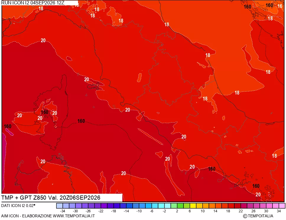 mappa 850 hPa Temp + GPT