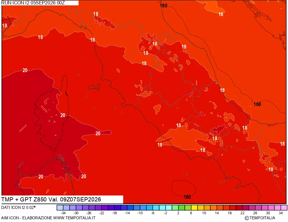 mappa 850 hPa Temp + GPT