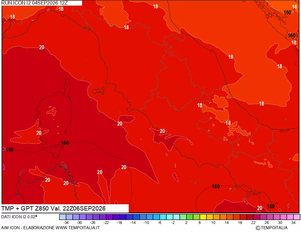 mappa 850 hPa Temp + GPT