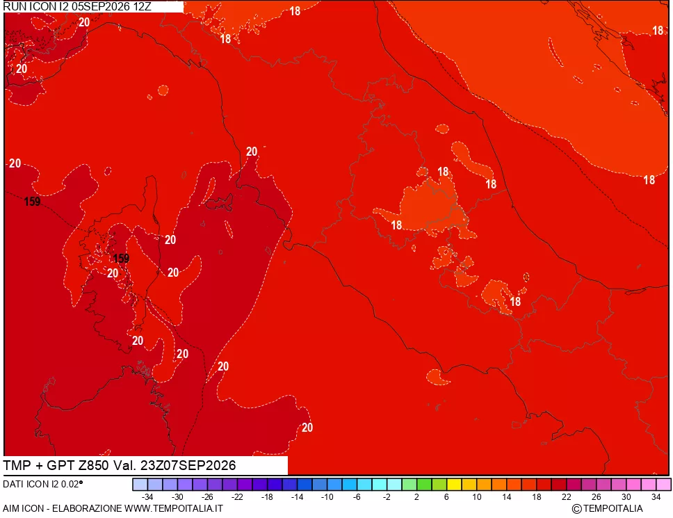 mappa 850 hPa Temp + GPT