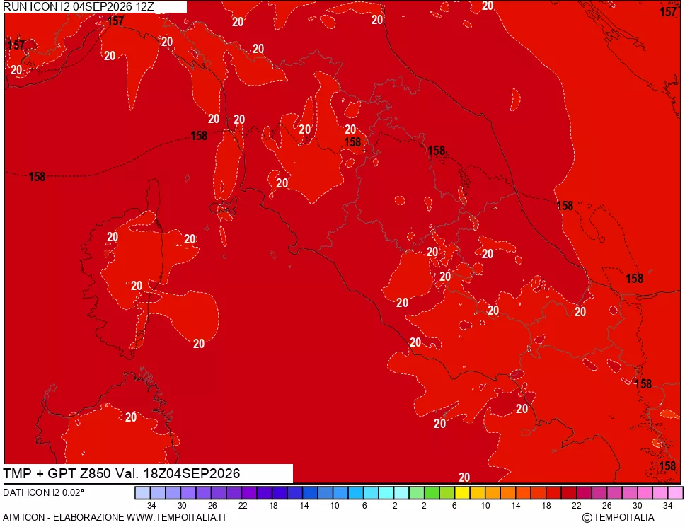mappa 850 hPa Temp + GPT