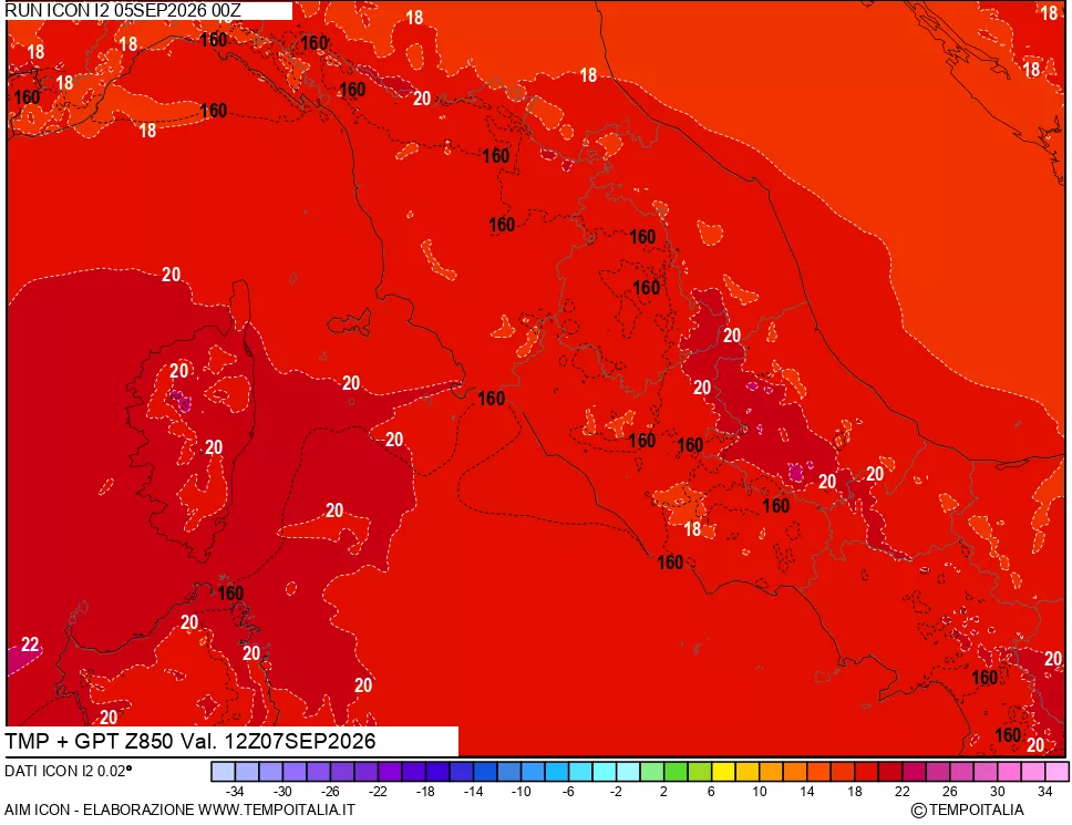 mappa 850 hPa Temp + GPT