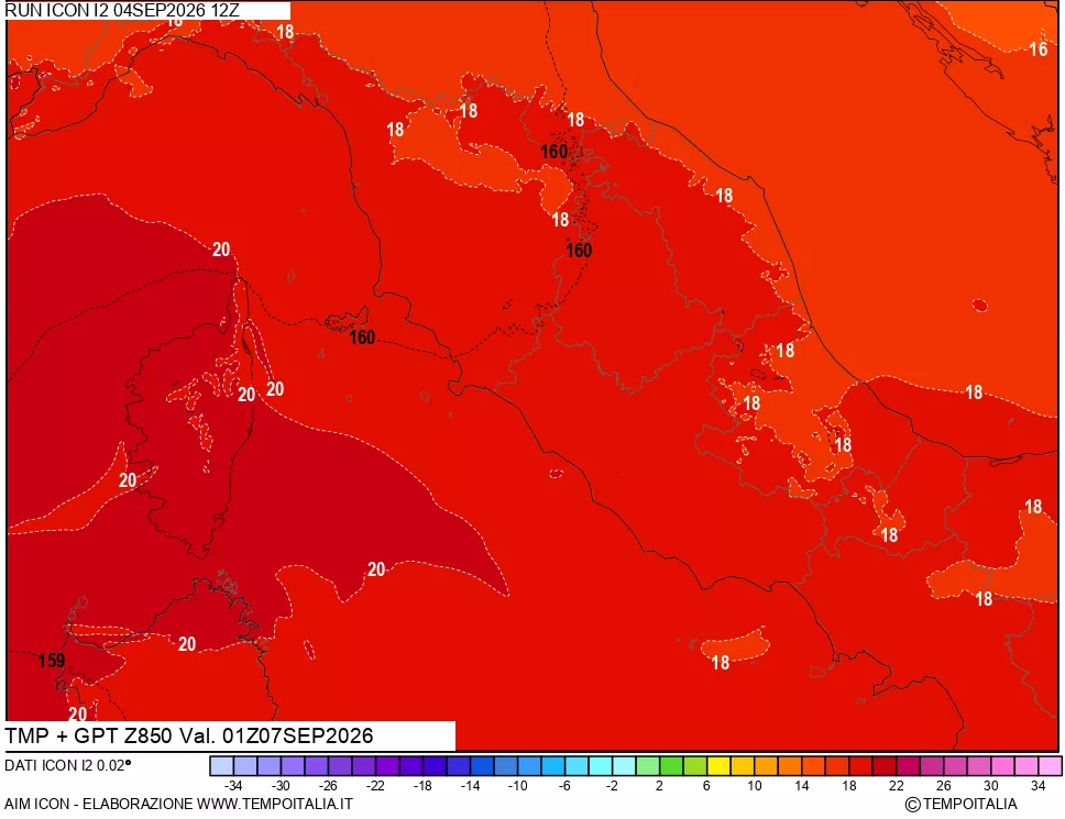 mappa 850 hPa Temp + GPT