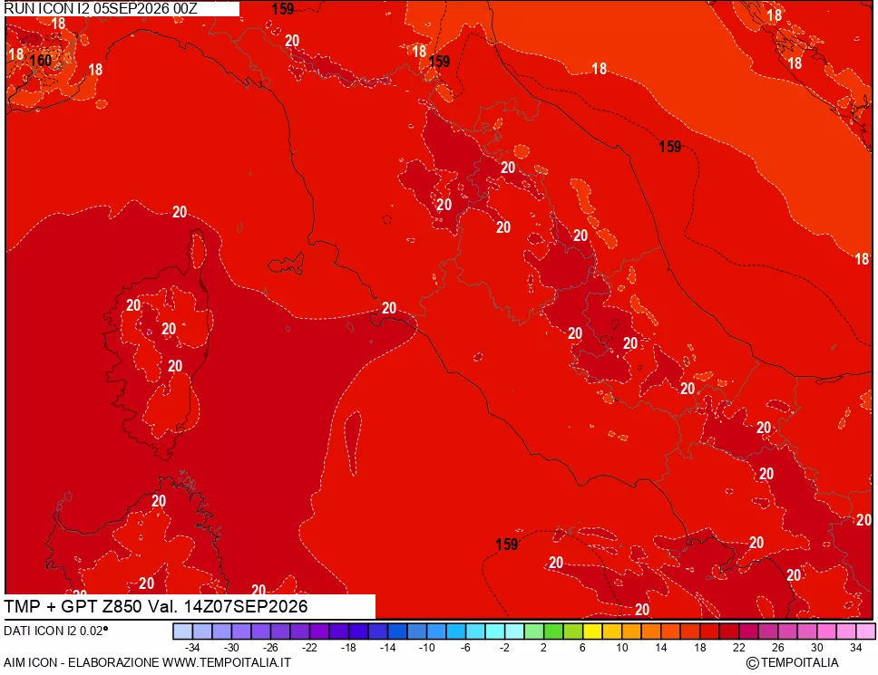 mappa 850 hPa Temp + GPT